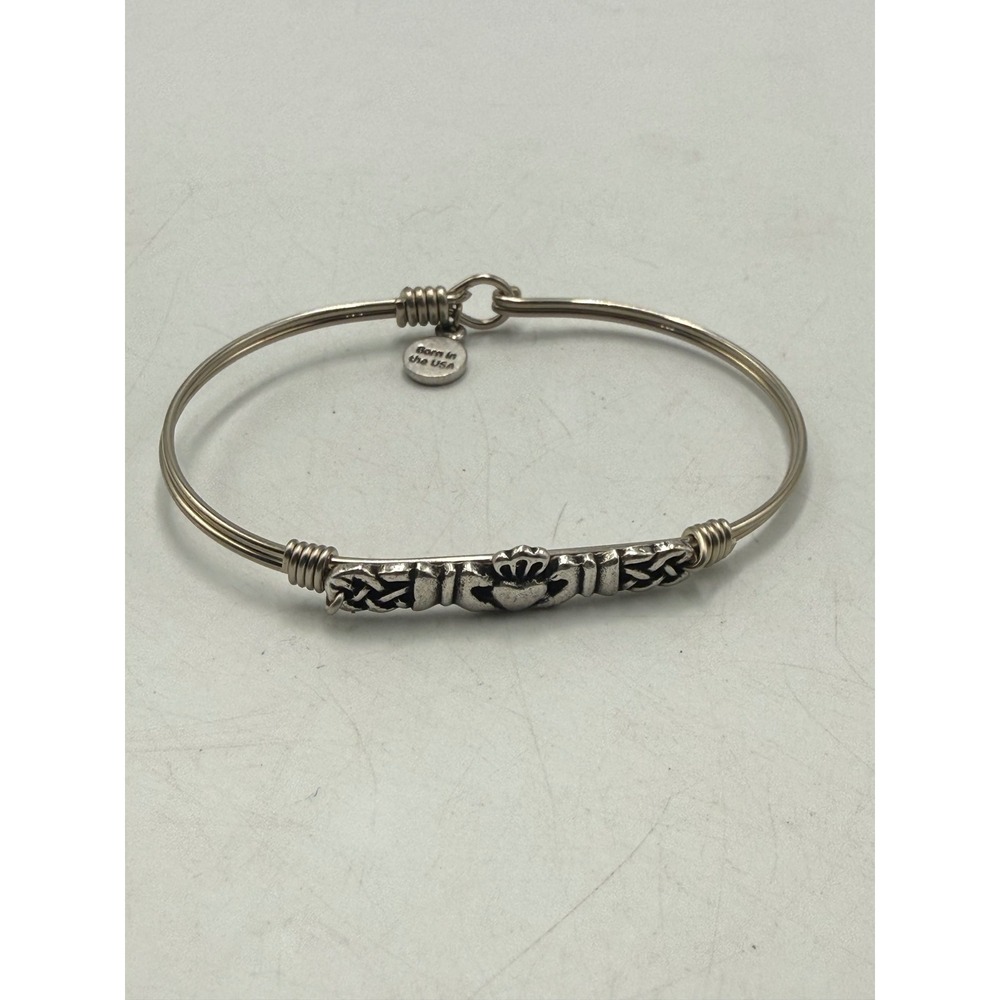Luca + Danni Claddagh Bangle Bracelet Silver Tone Celtic Knot Wire Wrap USA